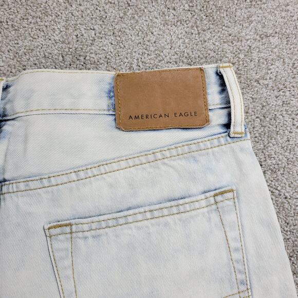 American Eagle Womens Shorts 31" Blue Denim Acid Wash Distressed Cut Off Bermuda - Picture 4 of 13